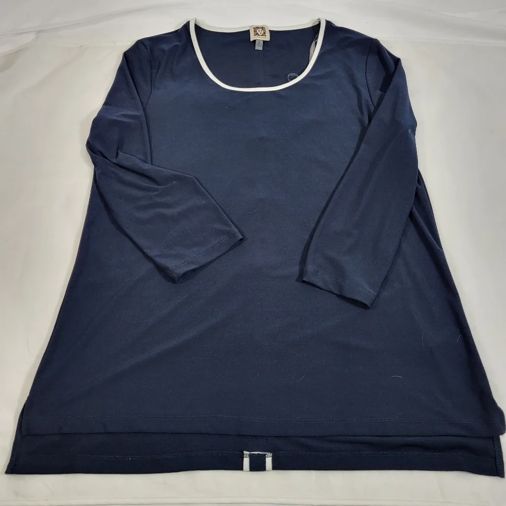 Anne Klein Navy Blue Tunic Top Women’s Medium Long Sleeve Scoop Neck Blouse - Picture 13 of 14